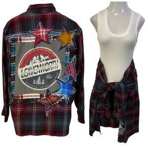Upcycled Flannel Shirt Womens XL Leavenworth WA Grunge Camp Rock Country Concert